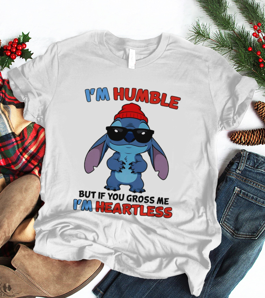 I'm Humble But If You Gross Me I'm Heartless Stitch Sunglasses Red Beanie T-Shirt