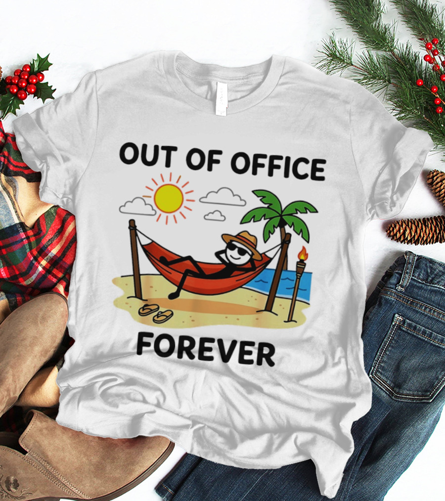 Out Of Office Forever Stick Figure In Hammock On Beach Vacation T-Shirt
