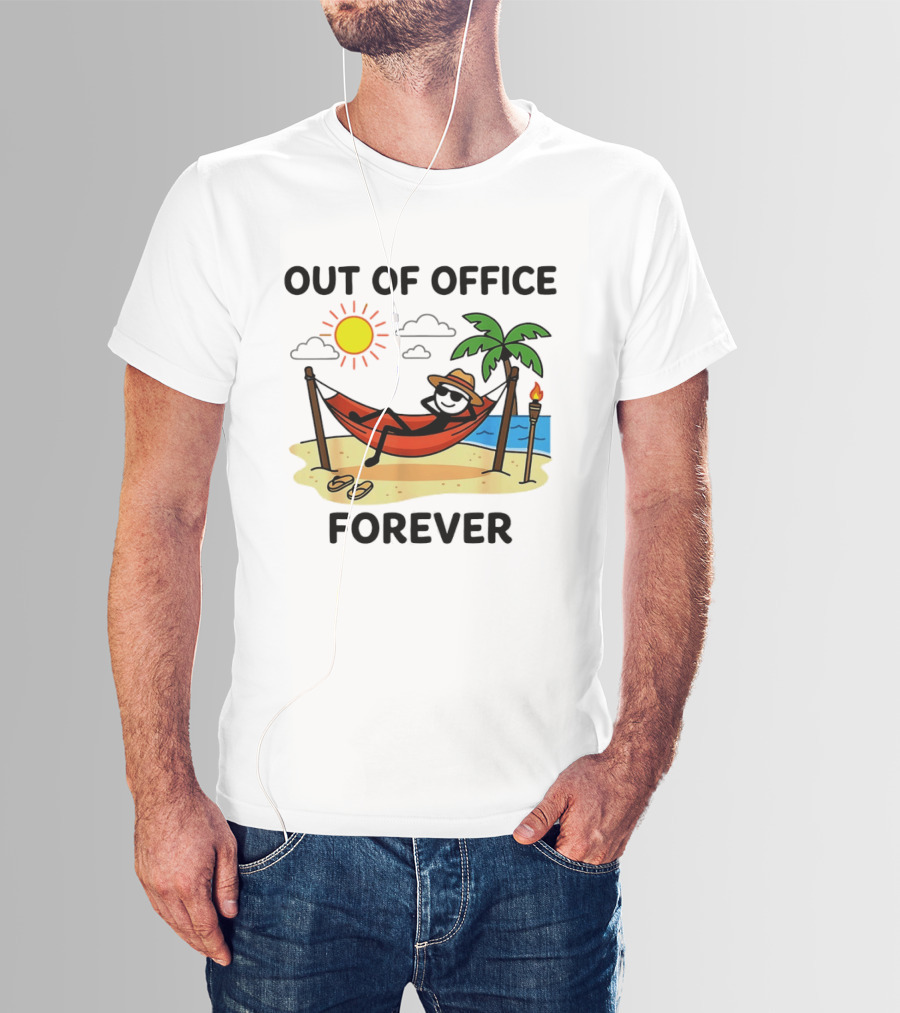 Out Of Office Forever Stick Figure In Hammock On Beach Vacation T-Shirt