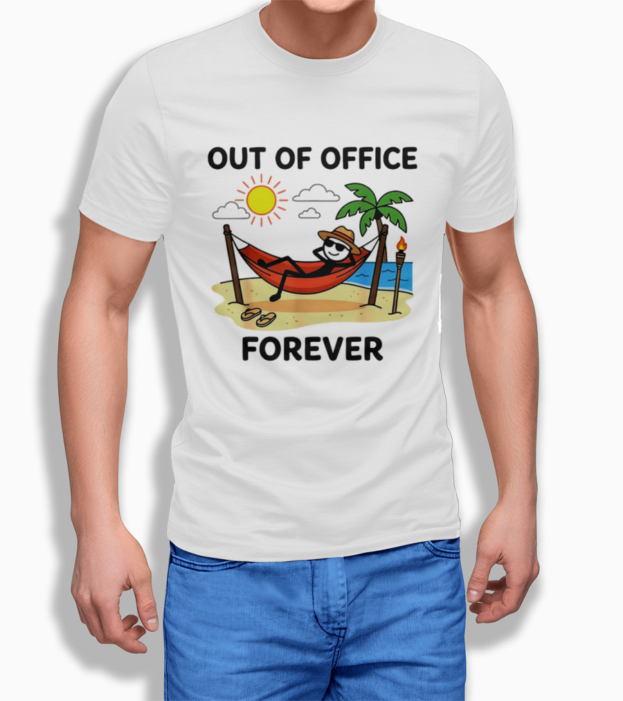 Out Of Office Forever Stick Figure In Hammock On Beach Vacation T-Shirt