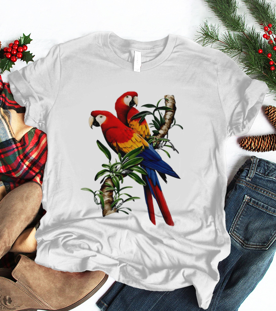 Parrot On Bret's Scarlet Macaw Tropical Branches T-Shirt