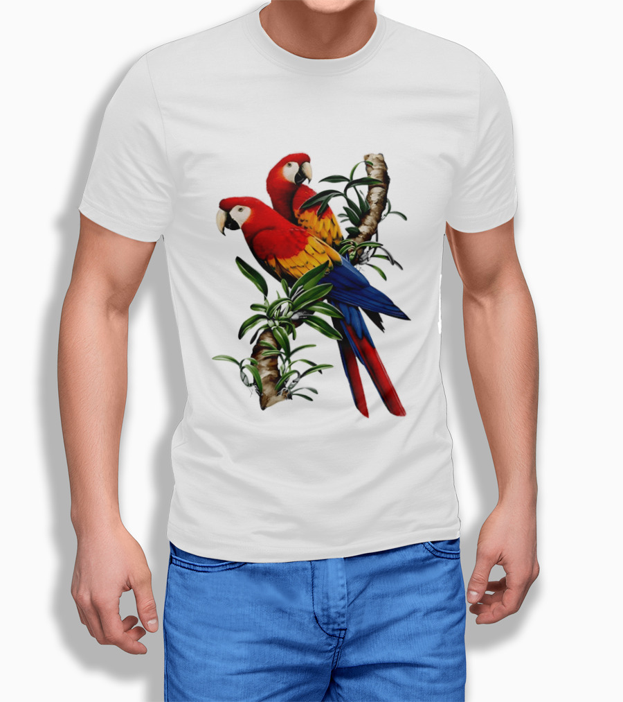 Parrot on Bret's Scarlet Macaw Tropical Branches T-Shirt