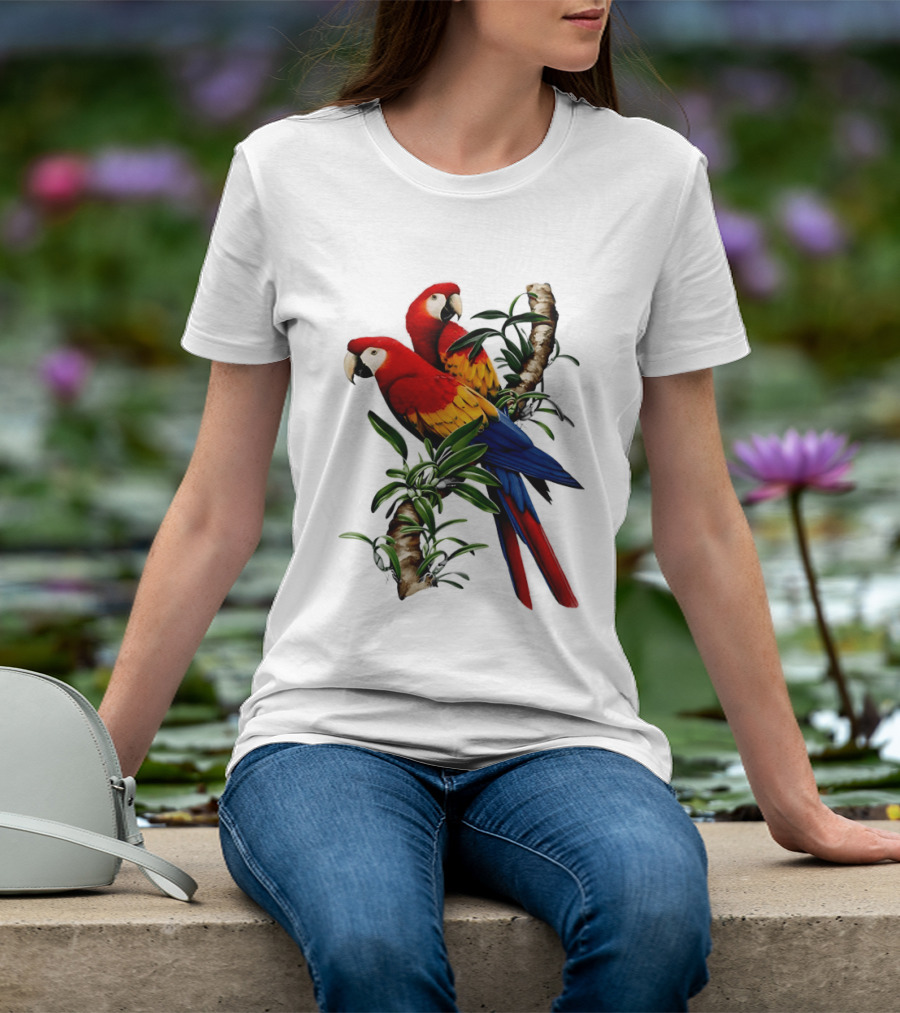 Parrot On Bret's Scarlet Macaw Tropical Branches T-Shirt