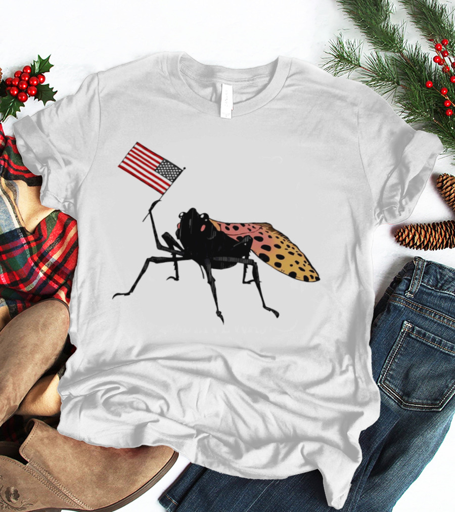 Spotted Lanternfly Holding USA Flag T-Shirt