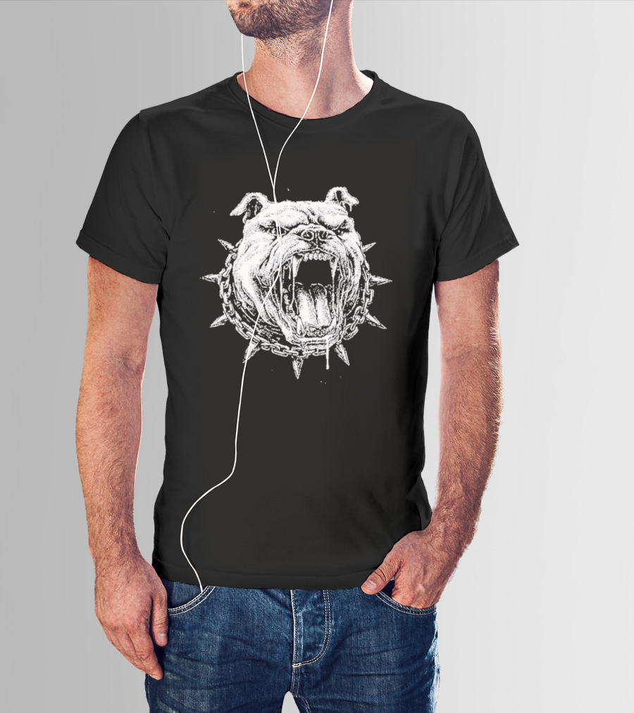Aggressive Bulldog Head Spiked Collar Fierce Canine T-Shirt