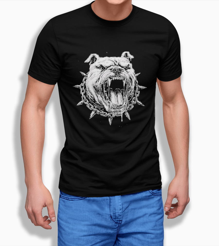 Aggressive Bulldog Head Spiked Collar Fierce Canine T-Shirt