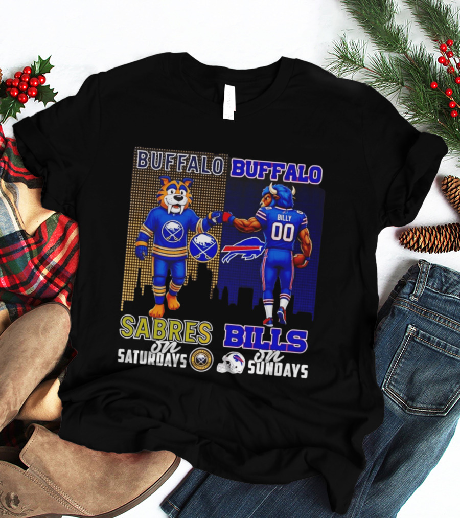 Buffalo Sabres Saturdays And Buffalo Bills Sundays City Skyline T-Shirt