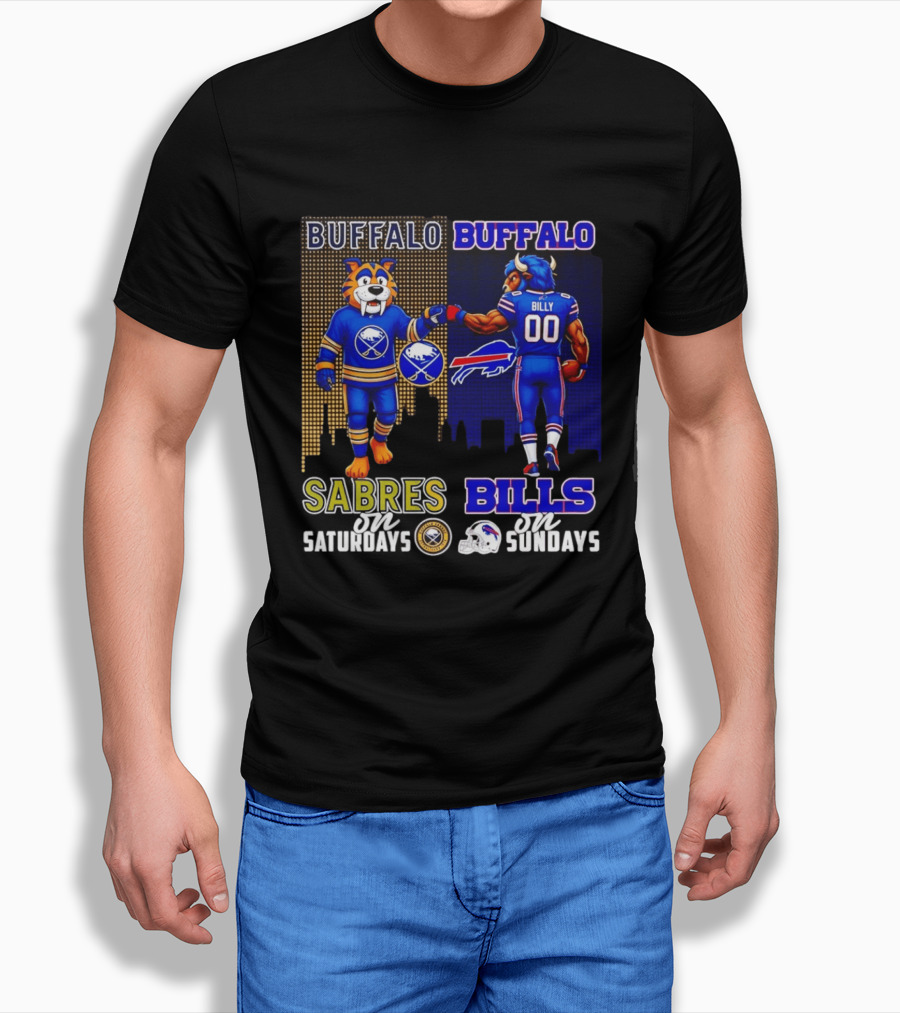 Buffalo Sabres Saturdays And Buffalo Bills Sundays City Skyline T-Shirt