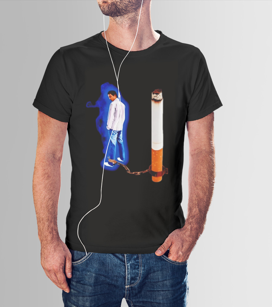Man In Blue Jeans With Chains Connected To Burning Cigarette T-Shirt