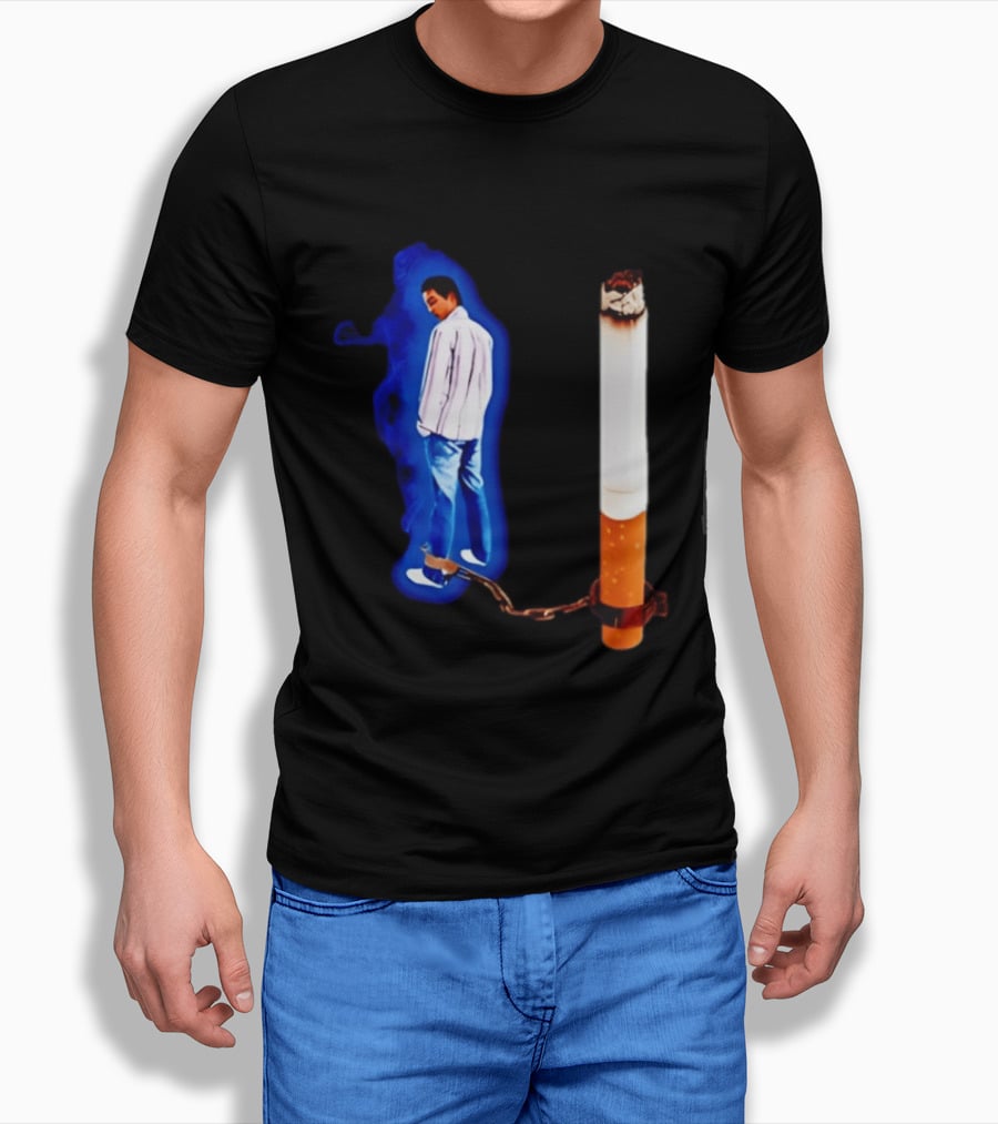 Man In Blue Jeans With Chains Connected To Burning Cigarette T-Shirt