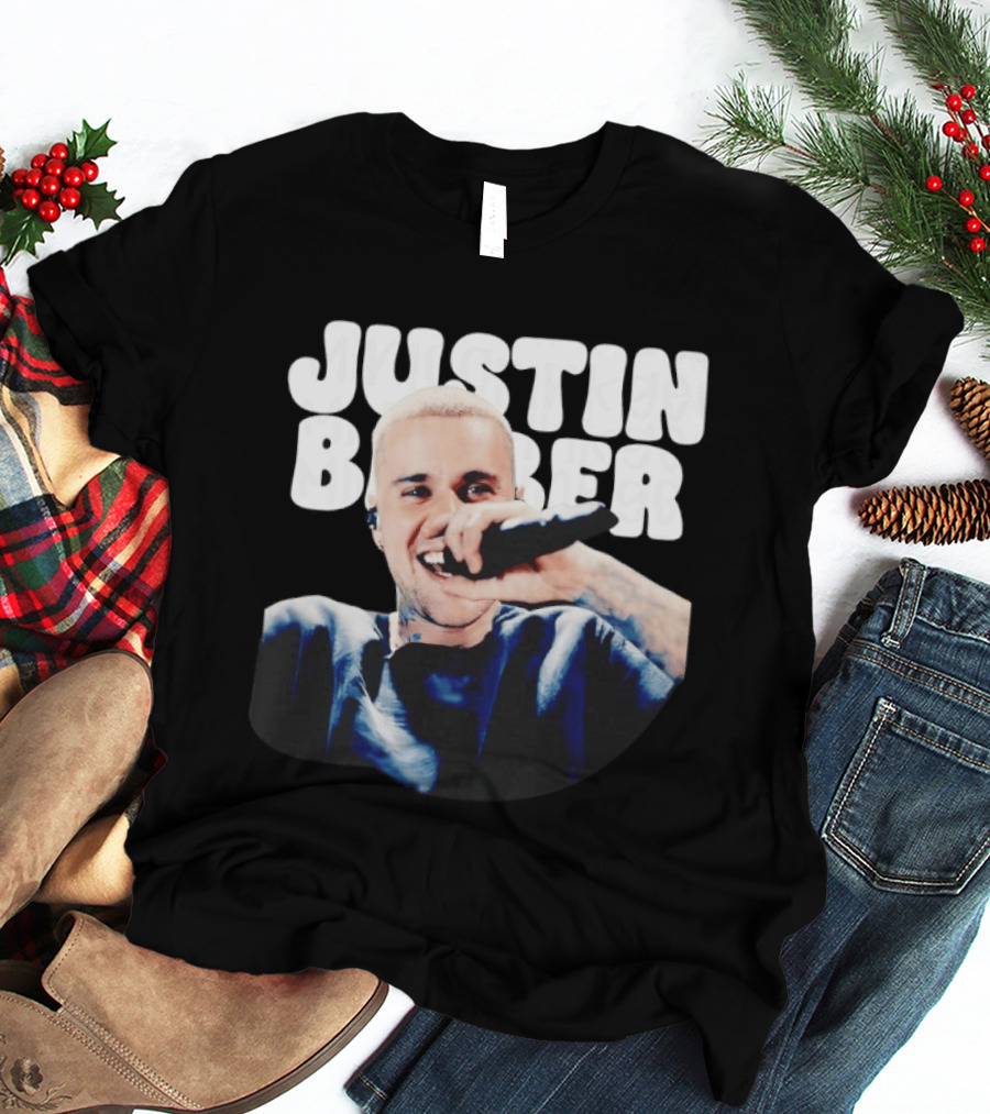 Justin Bieber Singing Microphone Selfie Photo T-Shirt