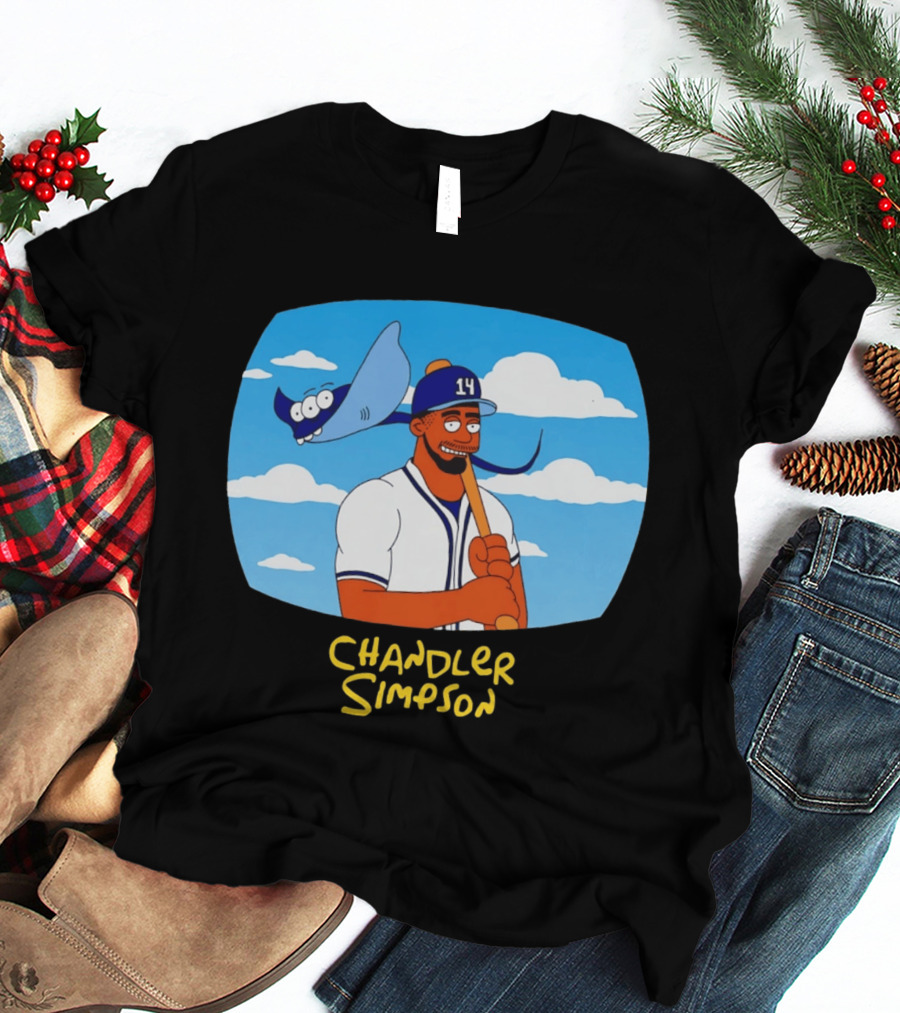 Chandler Simpson Tampa Bay Cartoon Baseball Player With Ray And Clouds T-Shirt