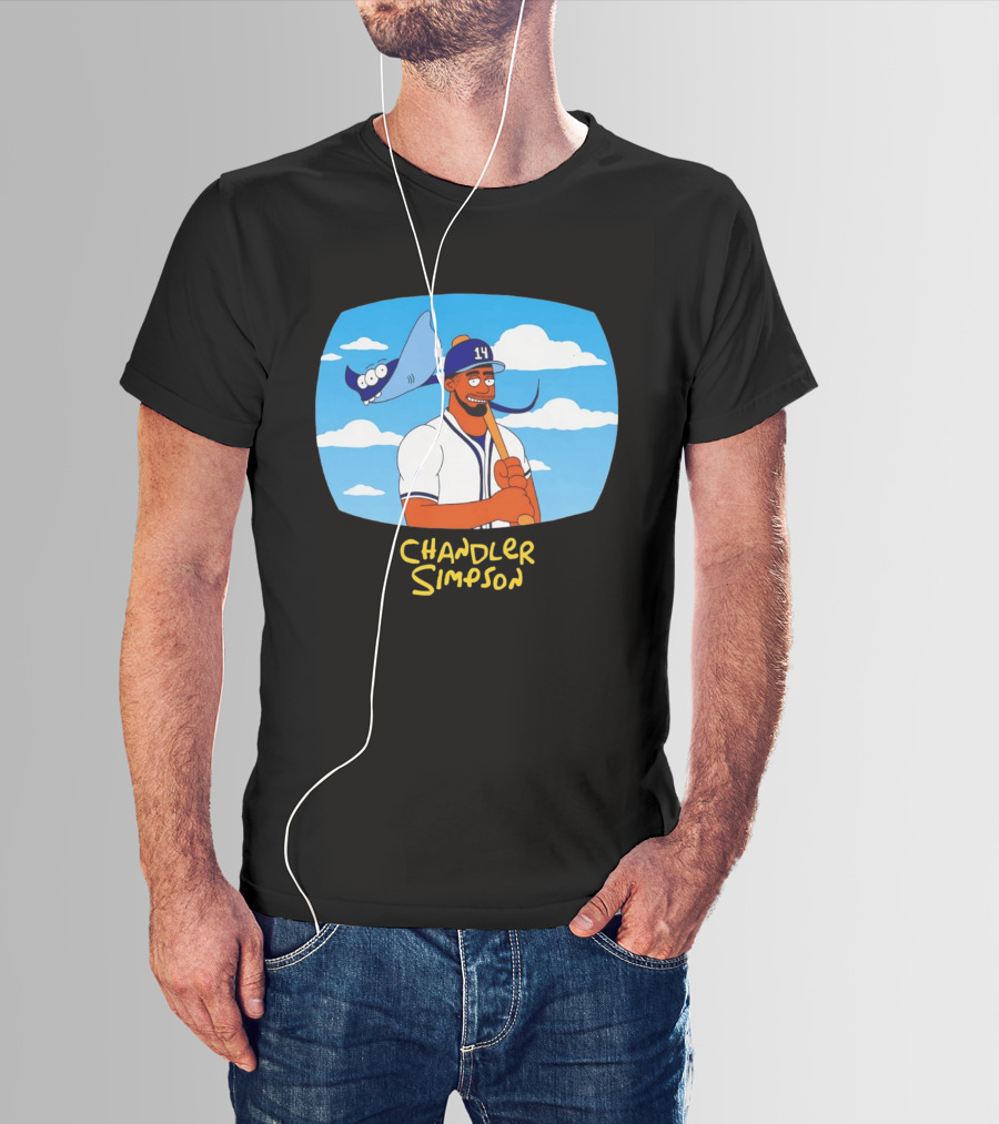 Chandler Simpson Tampa Bay Cartoon Baseball Player With Ray And Clouds T-Shirt