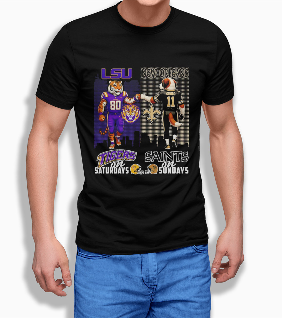 LSU Tigers And New Orleans Saints Football Saturdays And Sundays With City Skyline T-Shirt
