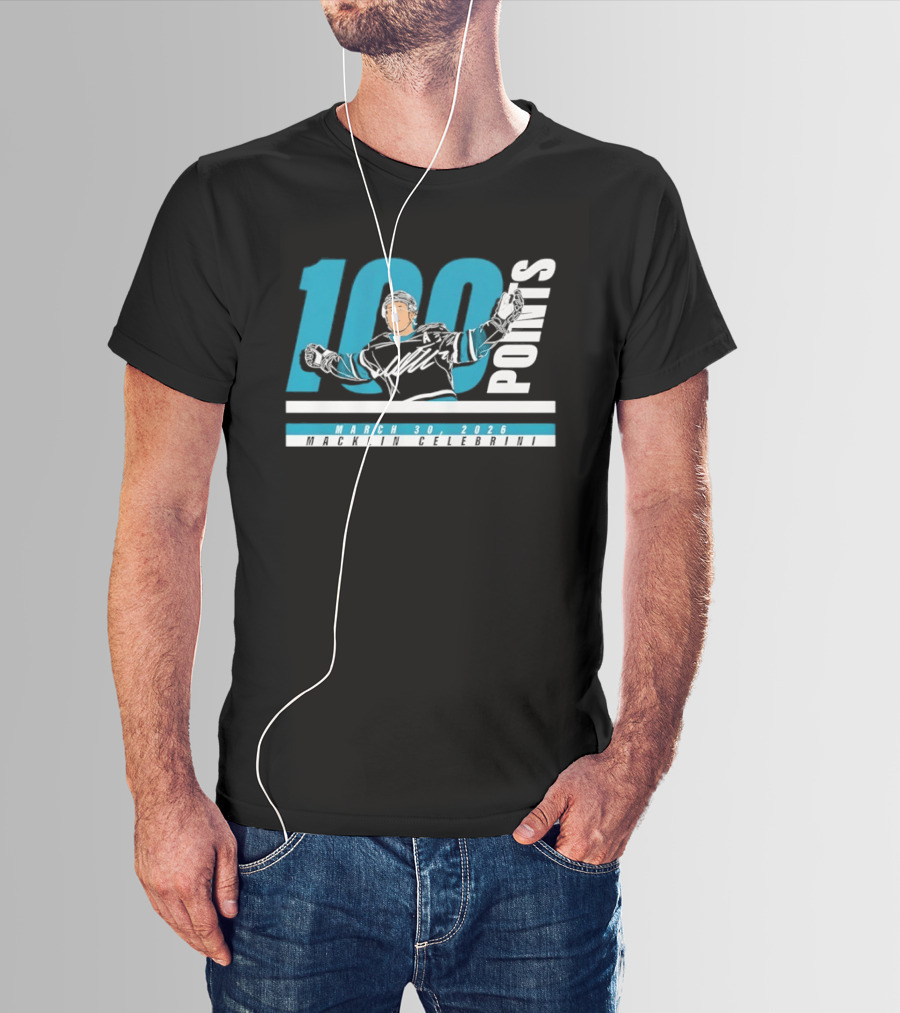 Macklin Celebrini 100 Points San Jose Sharks NHL March 30 2026 T-Shirt