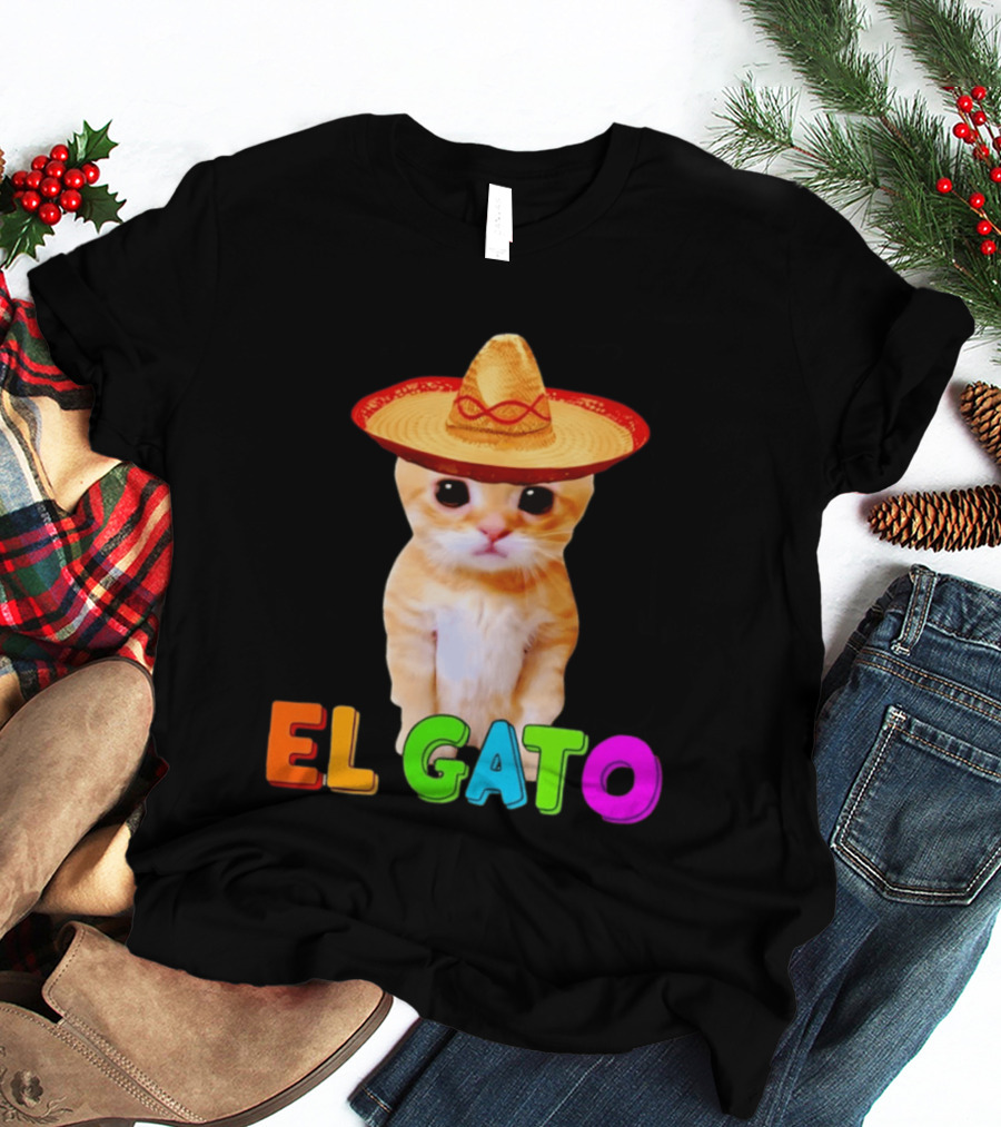 El Gato Cat Sombrero Hat Mexican Fiesta Fun Pet T-Shirt
