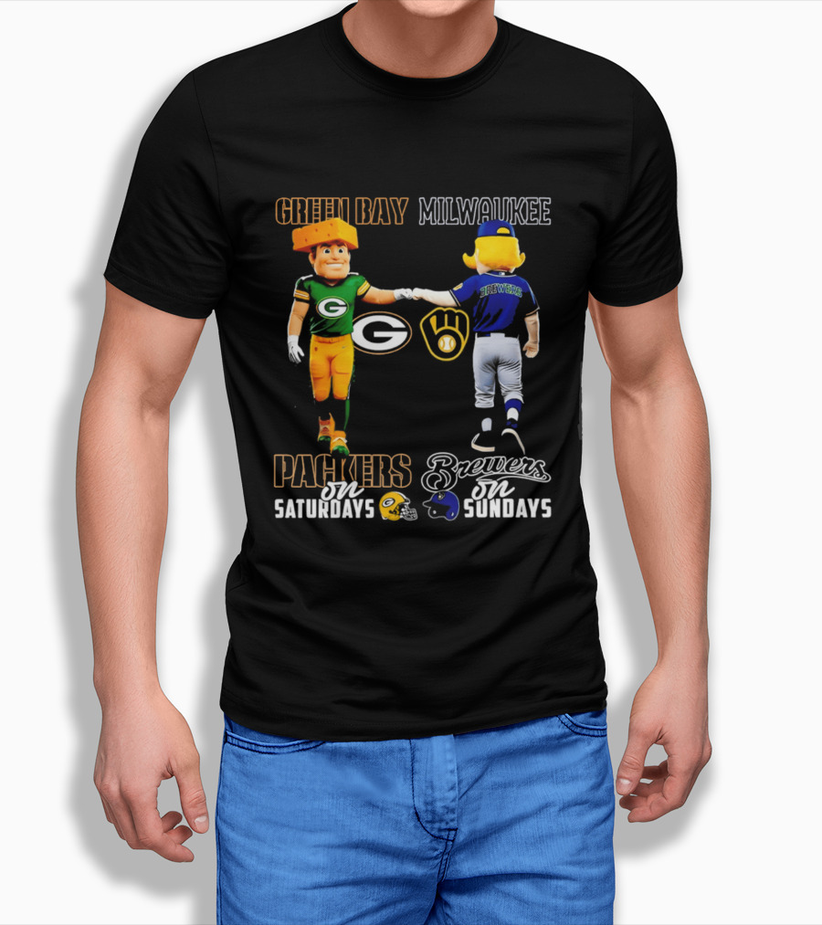 Green Bay Packers Saturdays Milwaukee Brewers Sundays City Skyline T-Shirt