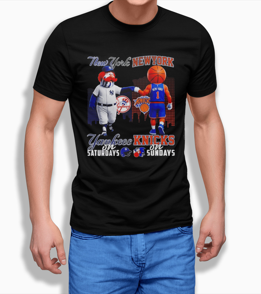 New York Yankees Saturdays Vs Knicks Sundays Yankees Knicks Mascots Baseball Basketball T-Shirt