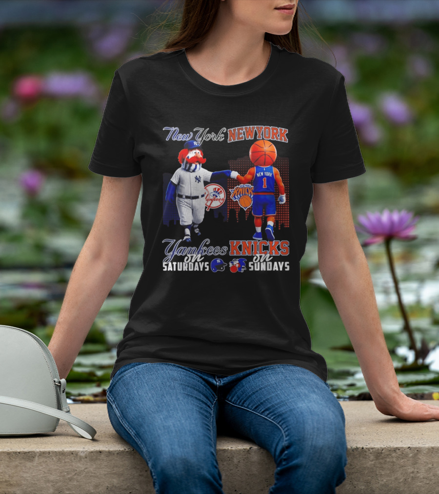 New York Yankees Saturdays Vs Knicks Sundays Yankees Knicks Mascots Baseball Basketball T-Shirt