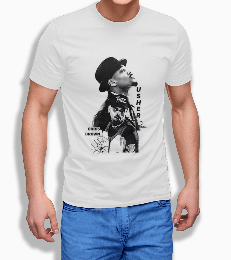 C Brown Usher R&B Tour Cartoon Characters And Signatures T-Shirt