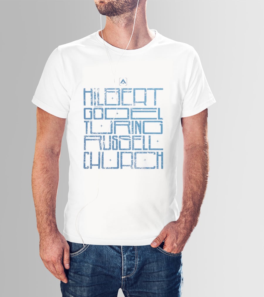 Hilbert Gödel Turing Russell Church Text Block Maze T-Shirt
