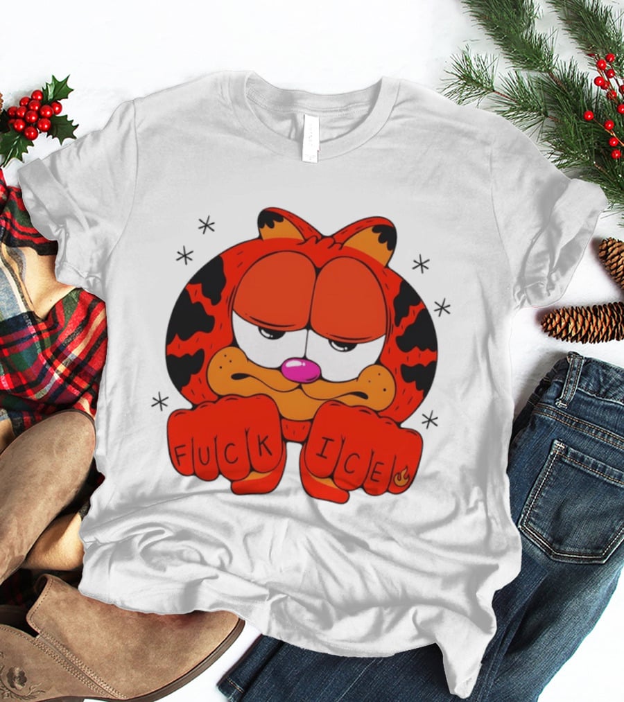 Orange Cat Garfield Meme Fuck Ice Hand Tattoos T-Shirt
