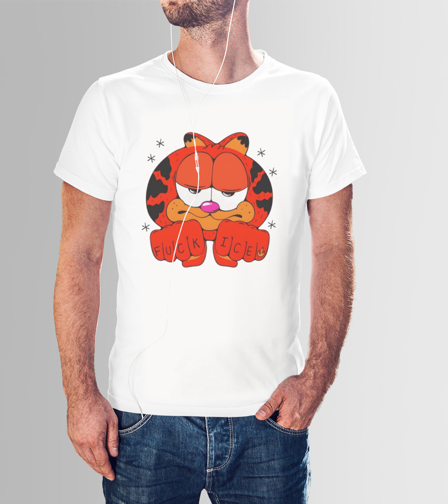 Orange Cat Garfield Meme Fuck Ice Hand Tattoos T-Shirt
