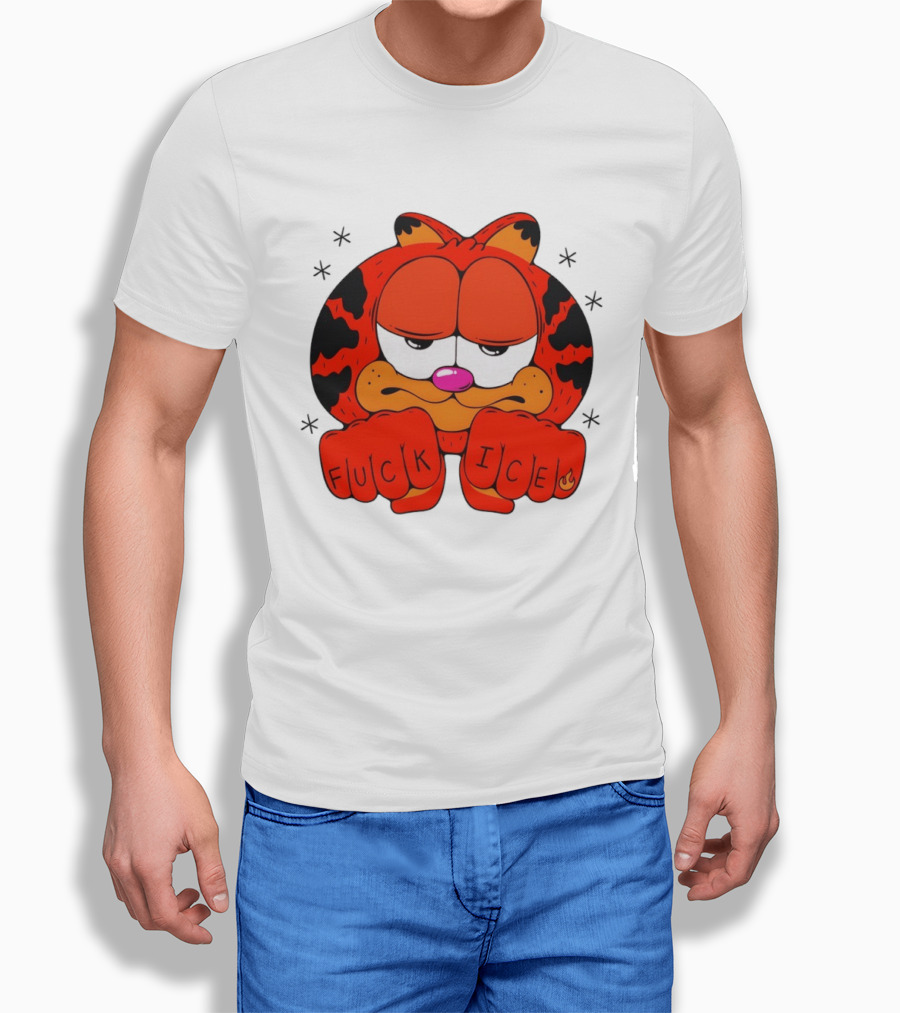 Orange Cat Garfield Meme Fuck Ice Hand Tattoos T-Shirt