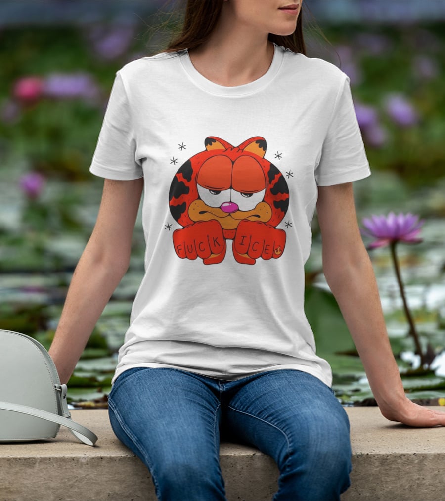 Orange Cat Garfield Meme Fuck Ice Hand Tattoos T-Shirt