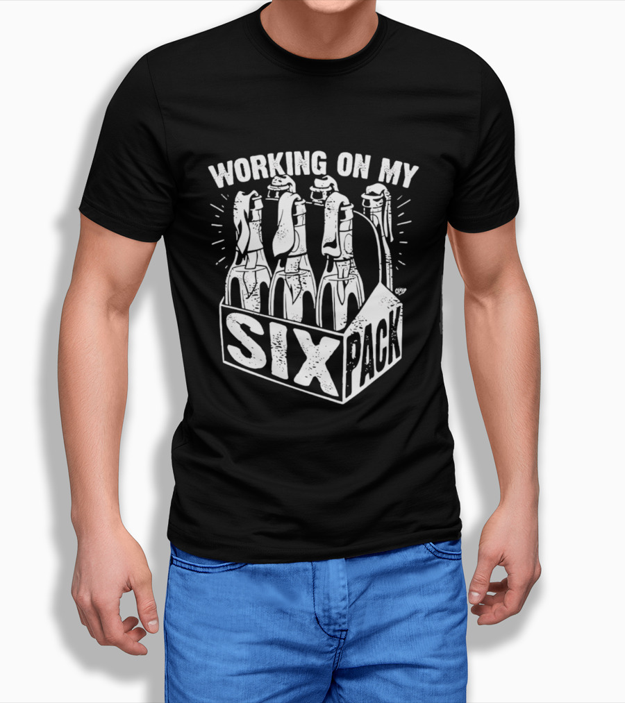 Working On My Six Pack Beer Bottles Humorous Fitness Joke T-Shirt