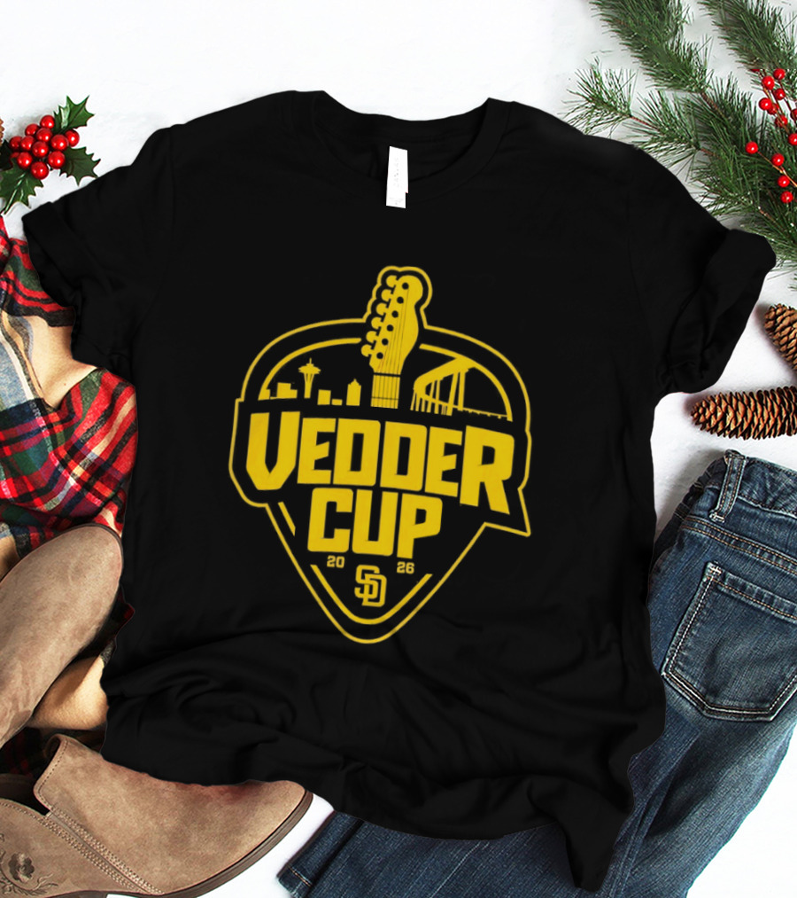San Diego Padres 2026 Vedder Cup SD Baseball Event City Skyline Guitar T-Shirt