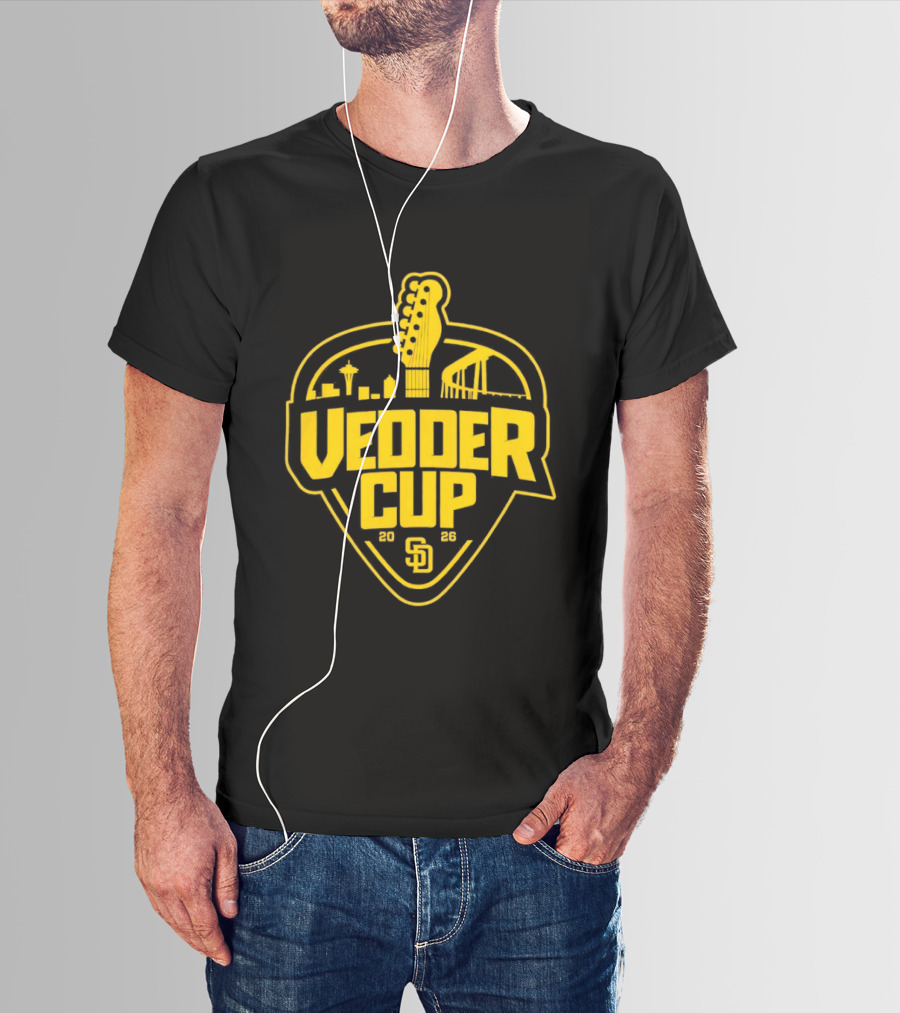 San Diego Padres 2026 Vedder Cup SD Baseball Event City Skyline Guitar T-Shirt