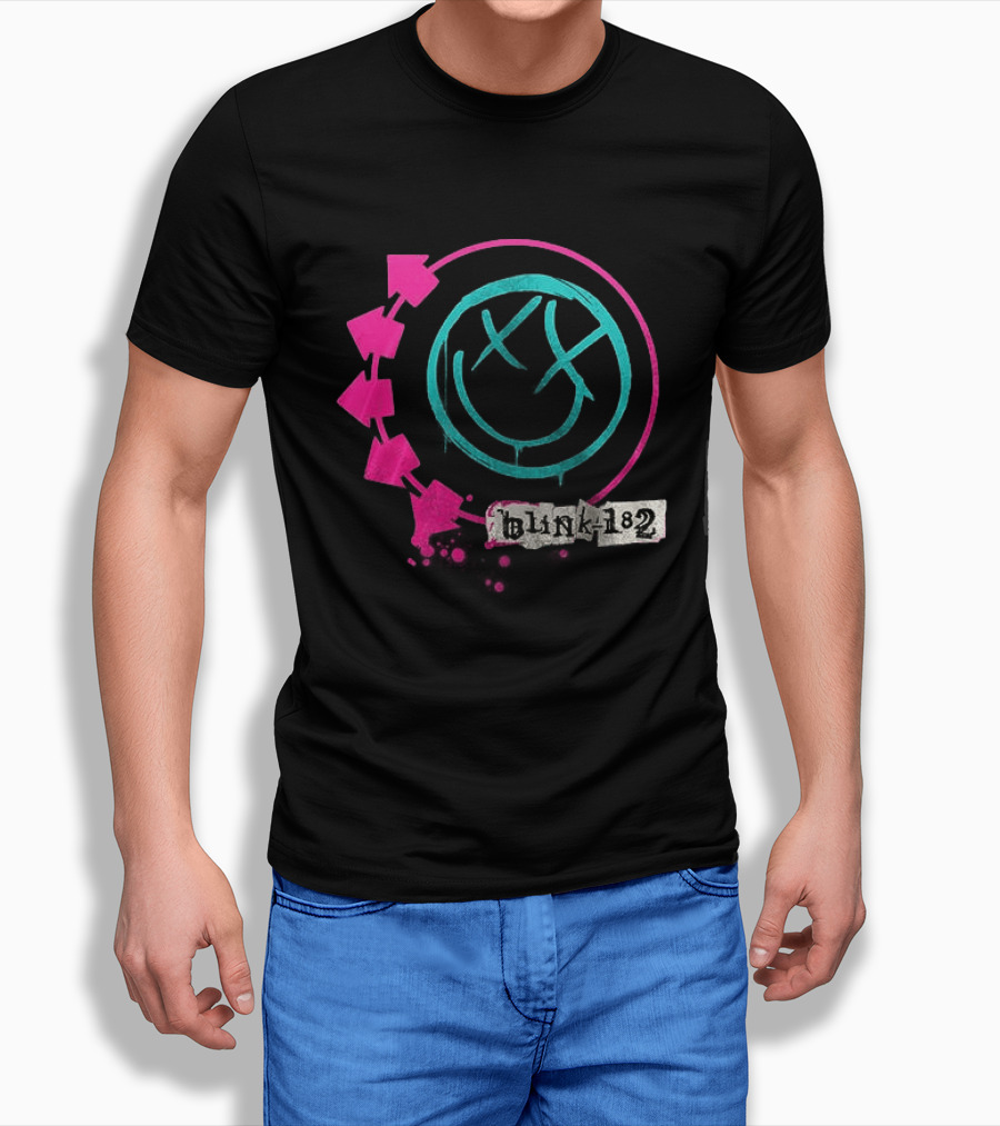 Blink 182 34th Anniversary Thank You For The Memories Band Signatures Iconic Smiley Logo Arrows T-Shirt