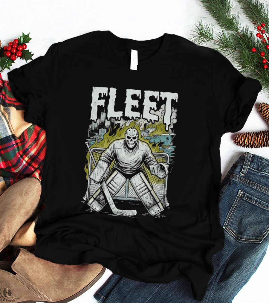Boston Fleet Hockey Skull Goalie Flames T-Shirt