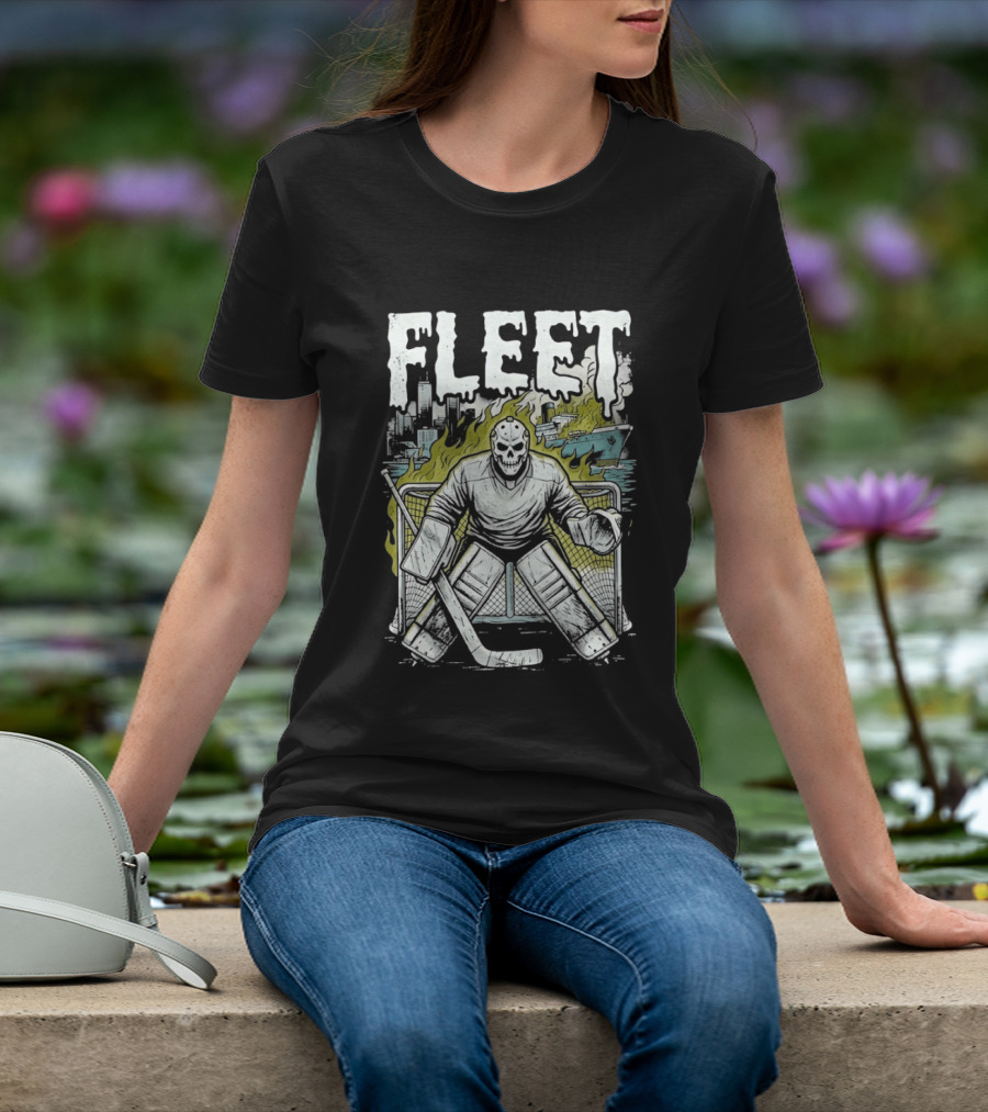 Boston Fleet Hockey Skull Goalie Flames T-Shirt