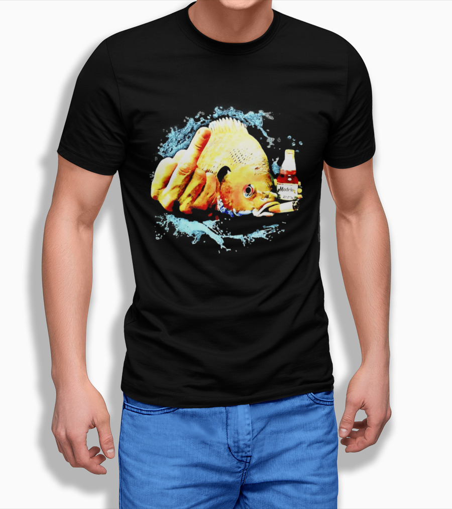 Modelo Beer Fish Smoking Cigarette Middle Finger T-Shirt