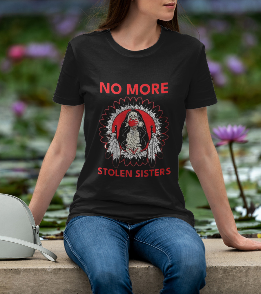No More Stolen Sisters Awareness Symbol Empowerment Indigenous Rights Red Handprint Feather T-Shirt