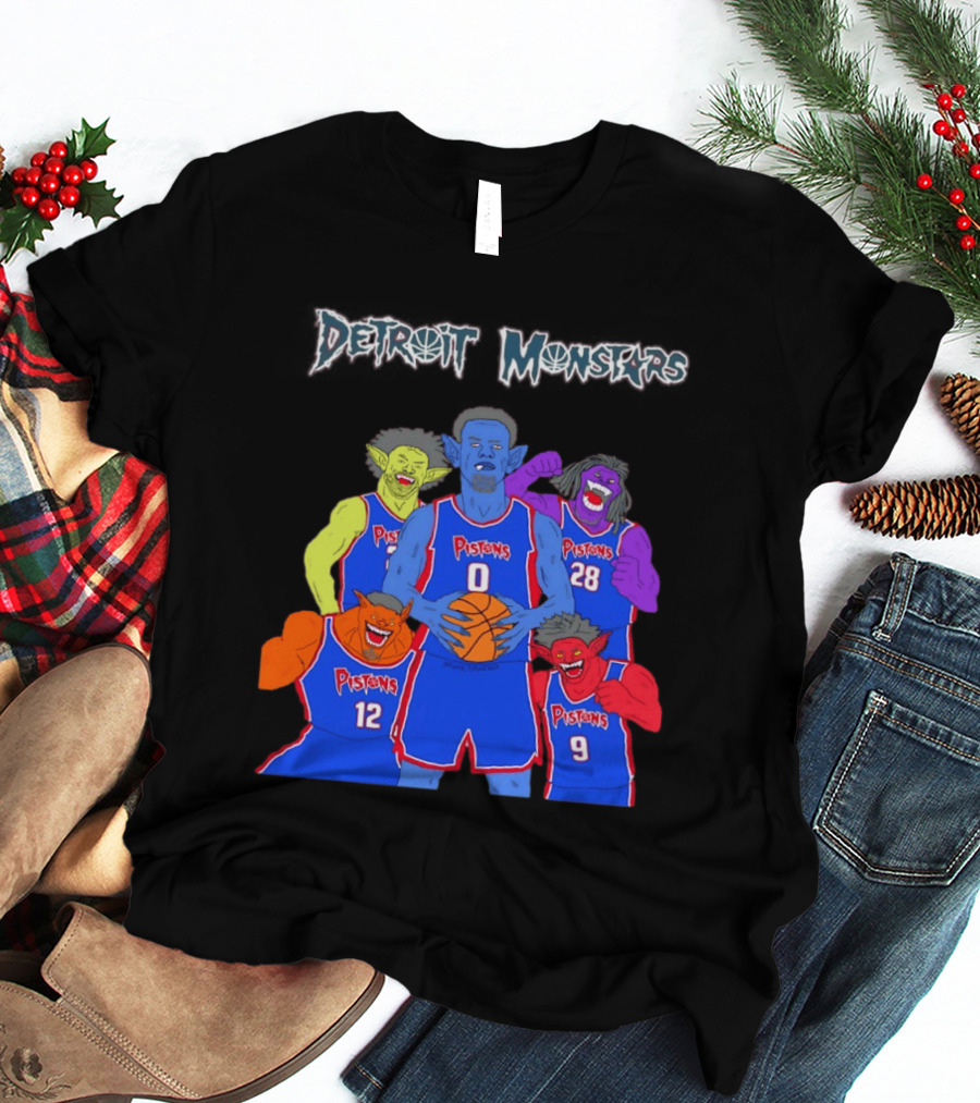 Detroit Pistons Monsters Space Jam Characters Basketball T-Shirt