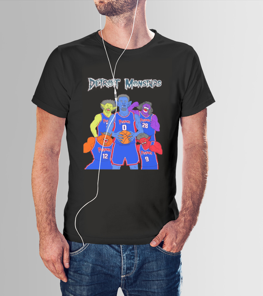 Detroit Pistons Monsters Space Jam Characters Basketball T-Shirt