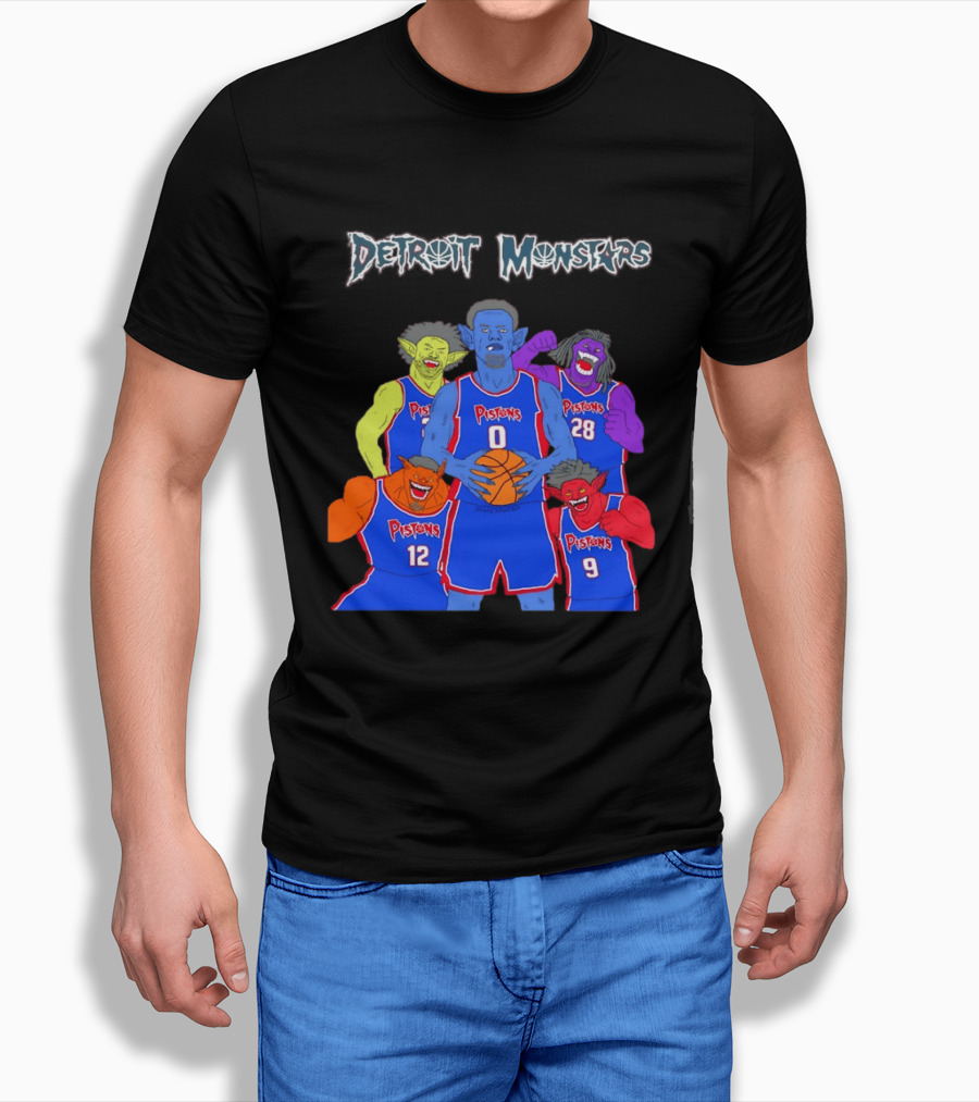 Detroit Pistons Monsters Space Jam Characters Basketball T-Shirt