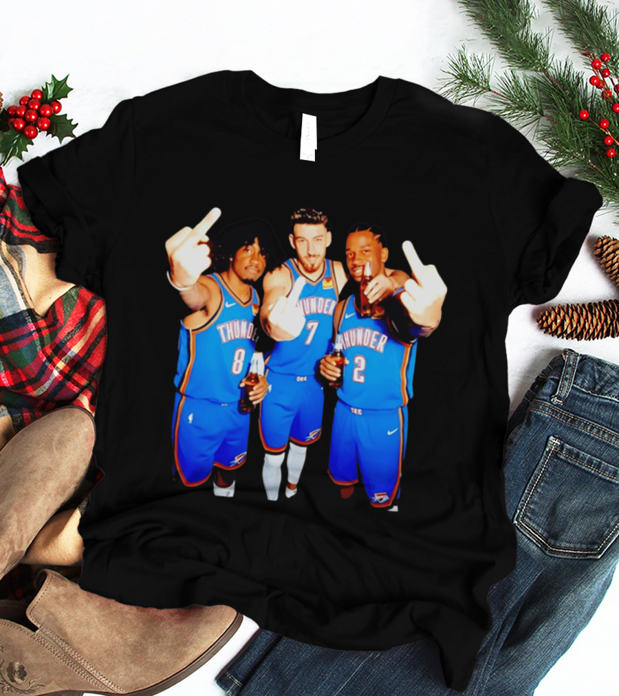 OKC Thunder Basketball Players With Beers And Middle Finger Gesture T-Shirt