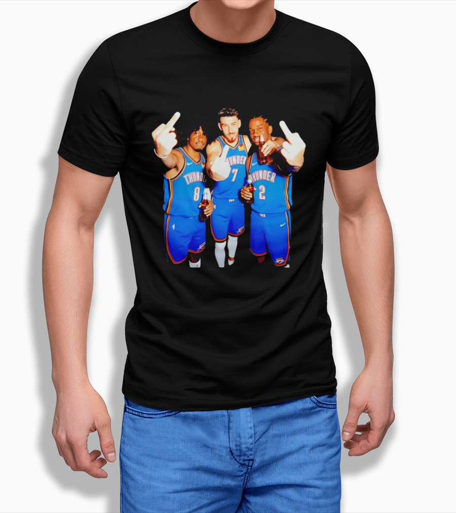 OKC Thunder Basketball Players With Beers And Middle Finger Gesture T-Shirt