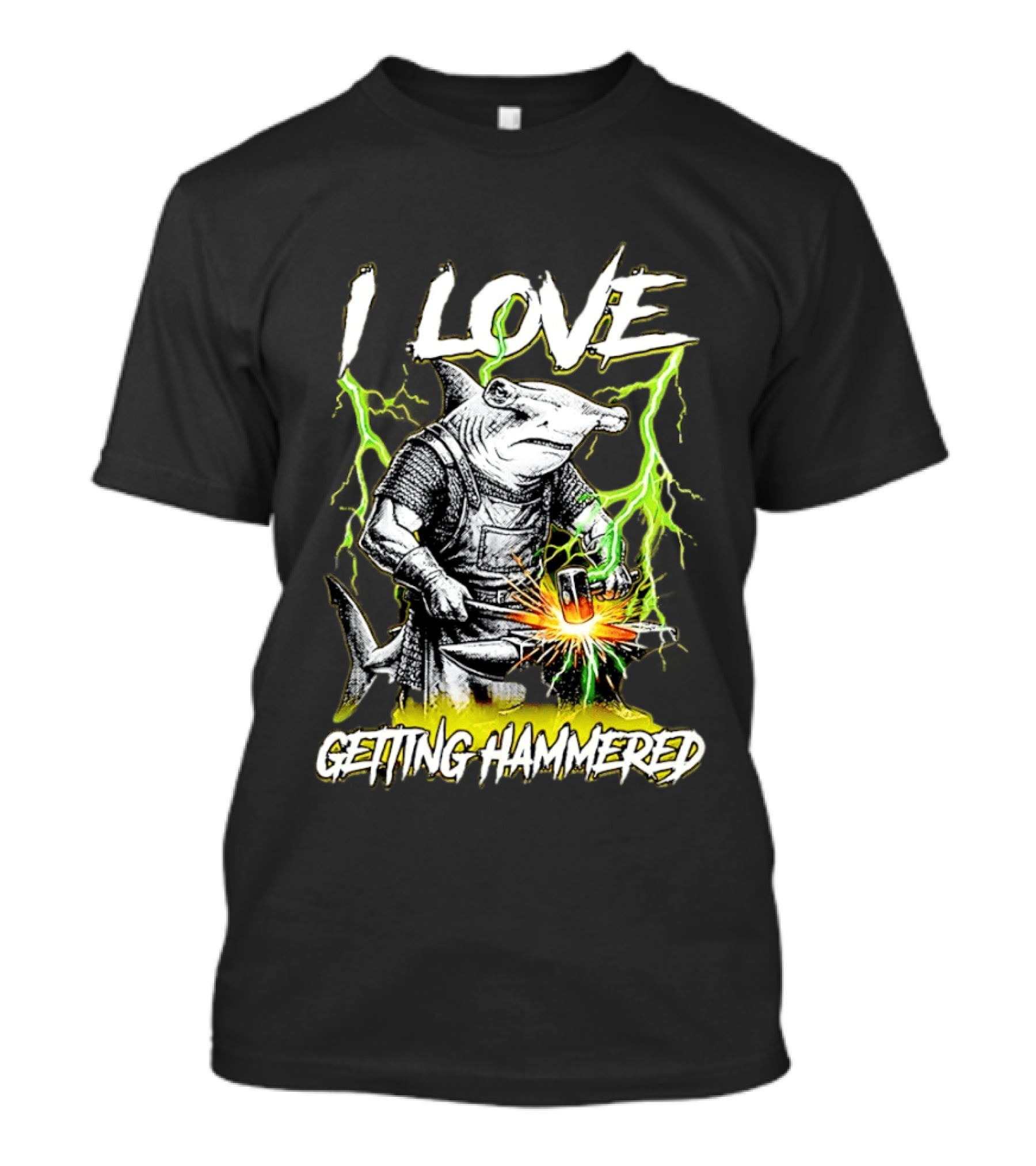 I Love Getting Hammered Hammerhead Shark Lightning Blacksmith Hammering T-Shirt