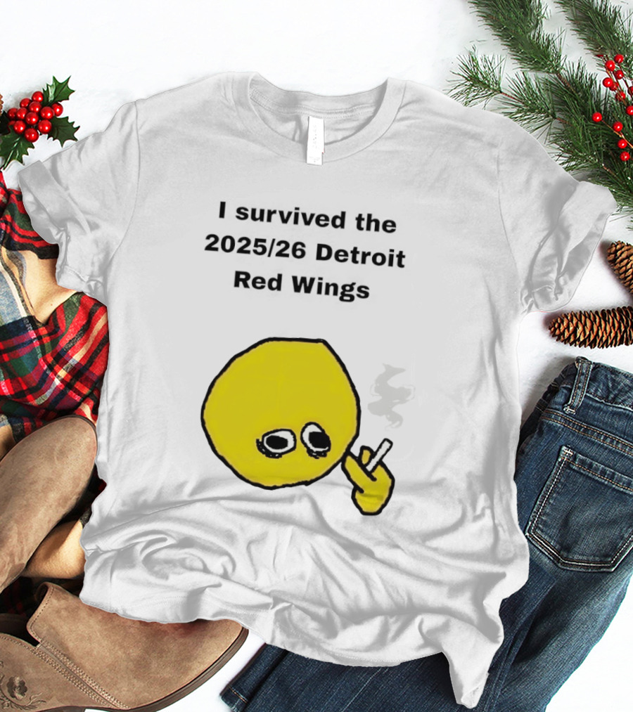 Smoking I Survived The 2025 26 Detroit Red Wings Yellow Face Smoking T-Shirt