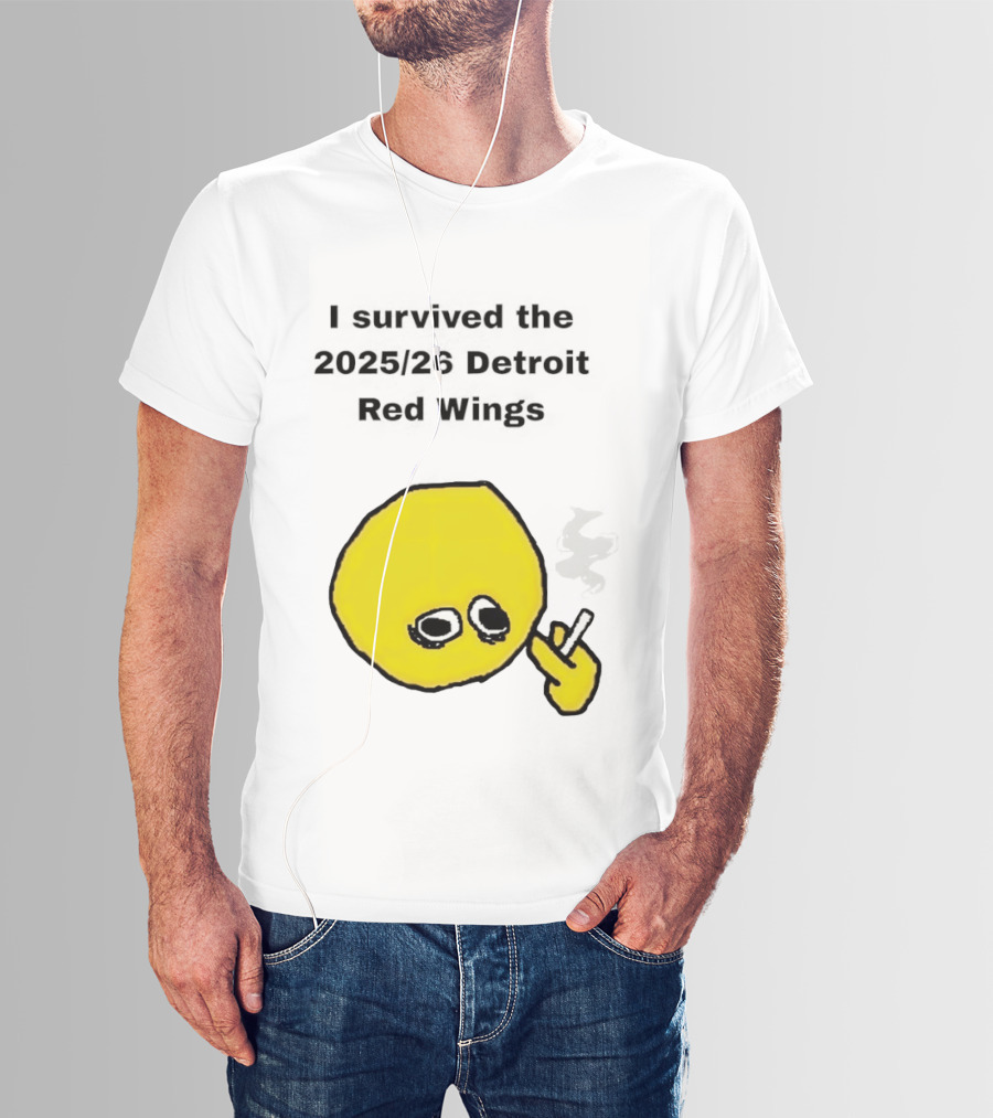 Smoking I Survived The 2025 26 Detroit Red Wings Yellow Face Smoking T-Shirt