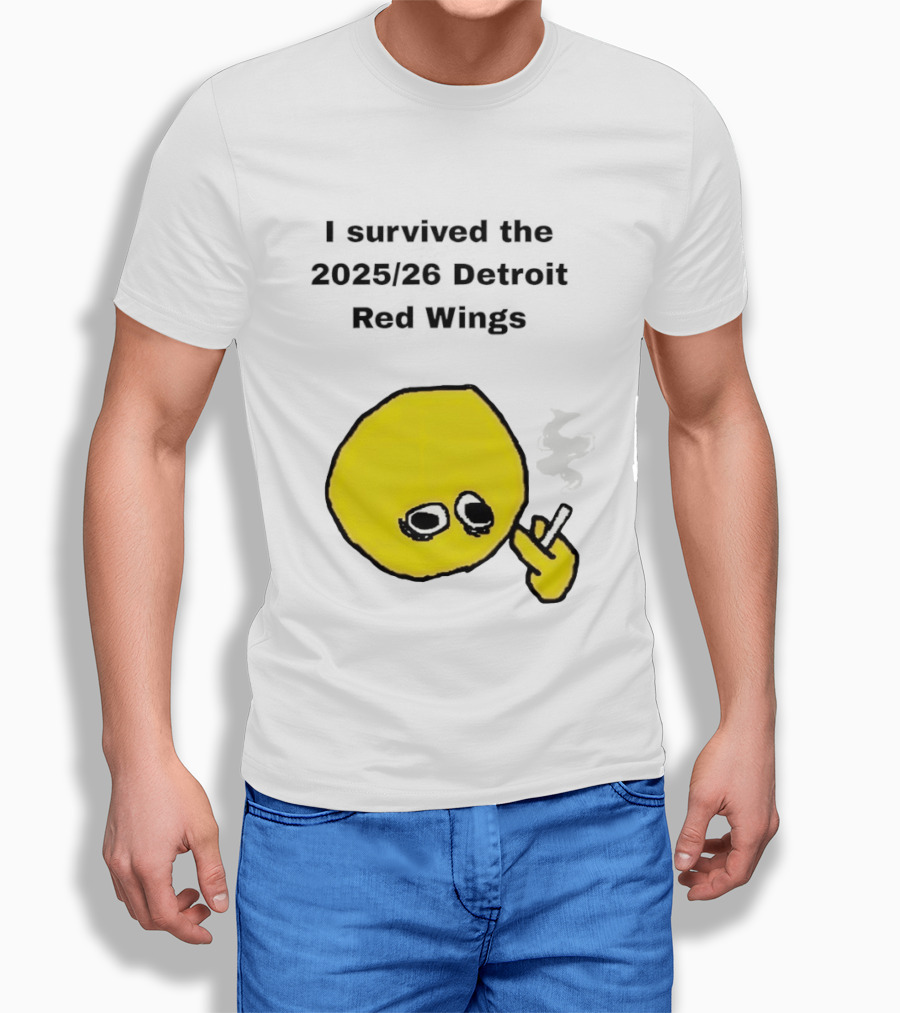 Smoking I Survived The 2025 26 Detroit Red Wings Yellow Face Smoking T-Shirt