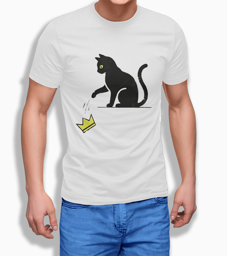 Cat Knocking Crown Anti King Humor Black Cat Yellow Eyes T-Shirt