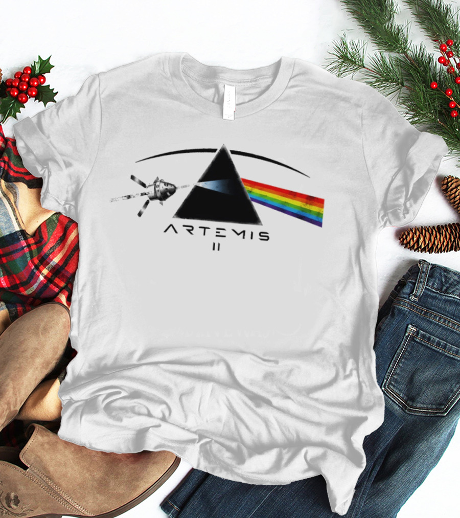Artemis II Orion Space Program Dark Side Rainbow Triangle T-Shirt