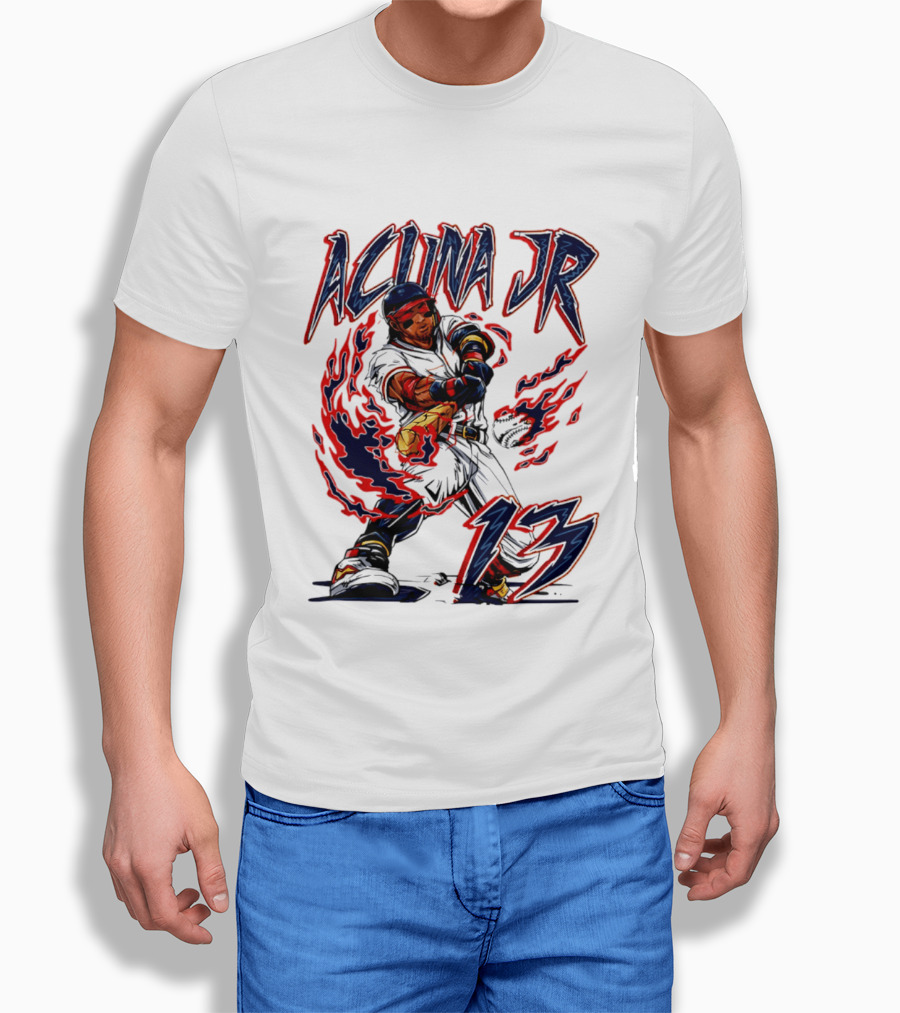 Ronald Acuna Jr Atlanta Braves 13 Hand Drawn Baseball T-Shirt
