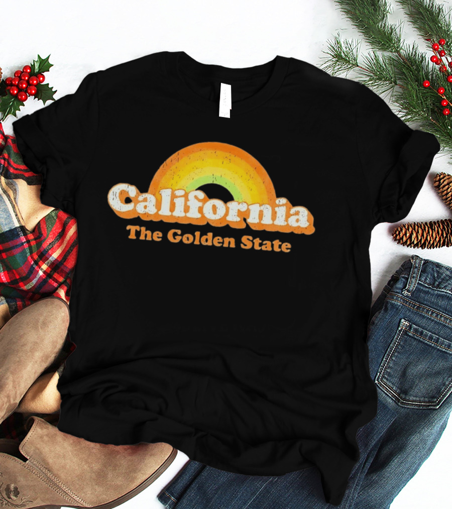California The Golden State Retro Rainbow T-Shirt